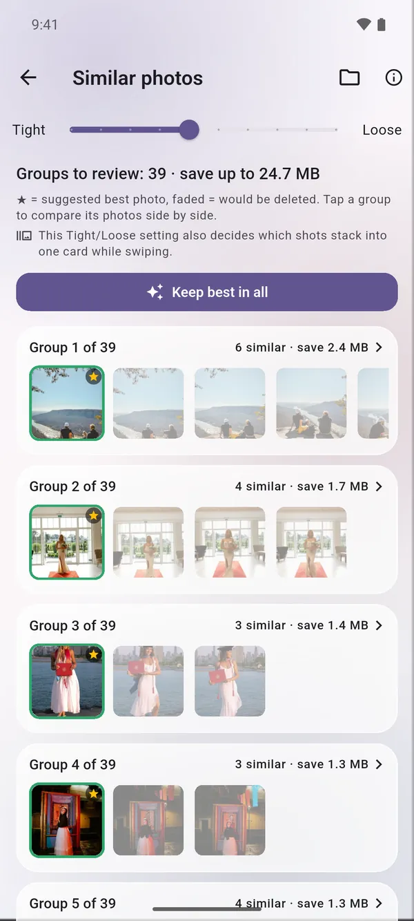 Overview of all groups of similar photos