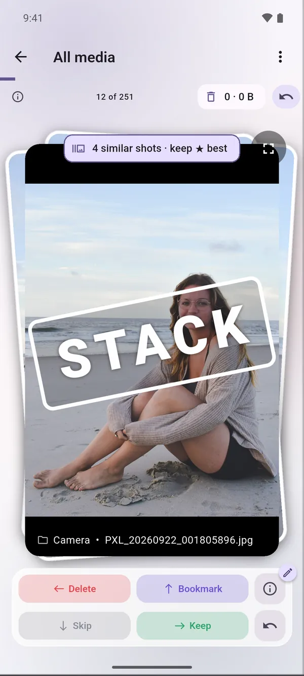 A stack of four similar shots with the STACK stamp in Kept